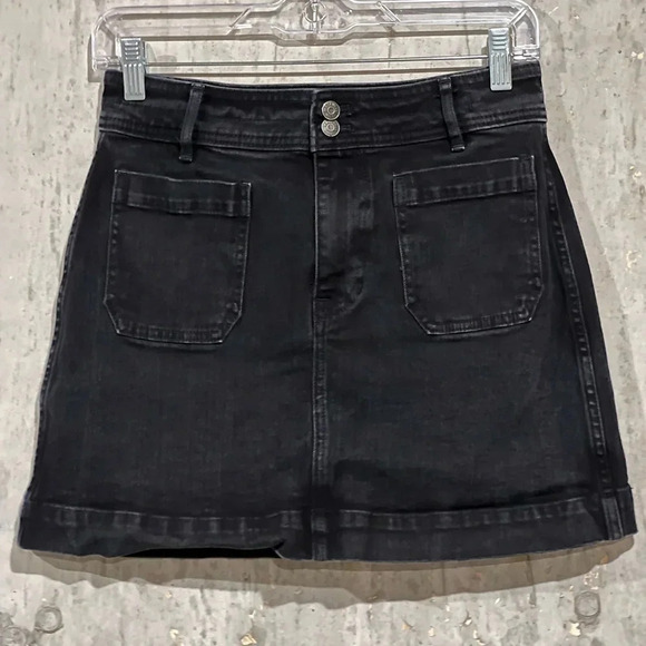 Madewell Stretch Denim A-Line Skirt Women's Size 2 Carbon Black Pockets Mini - Picture 1 of 10